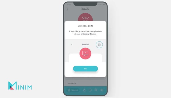 Minim Security center: bulk clear alerts card