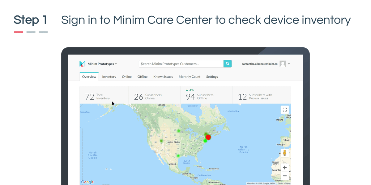 Step 1: Sign in to Minim Care Center to check device inventory