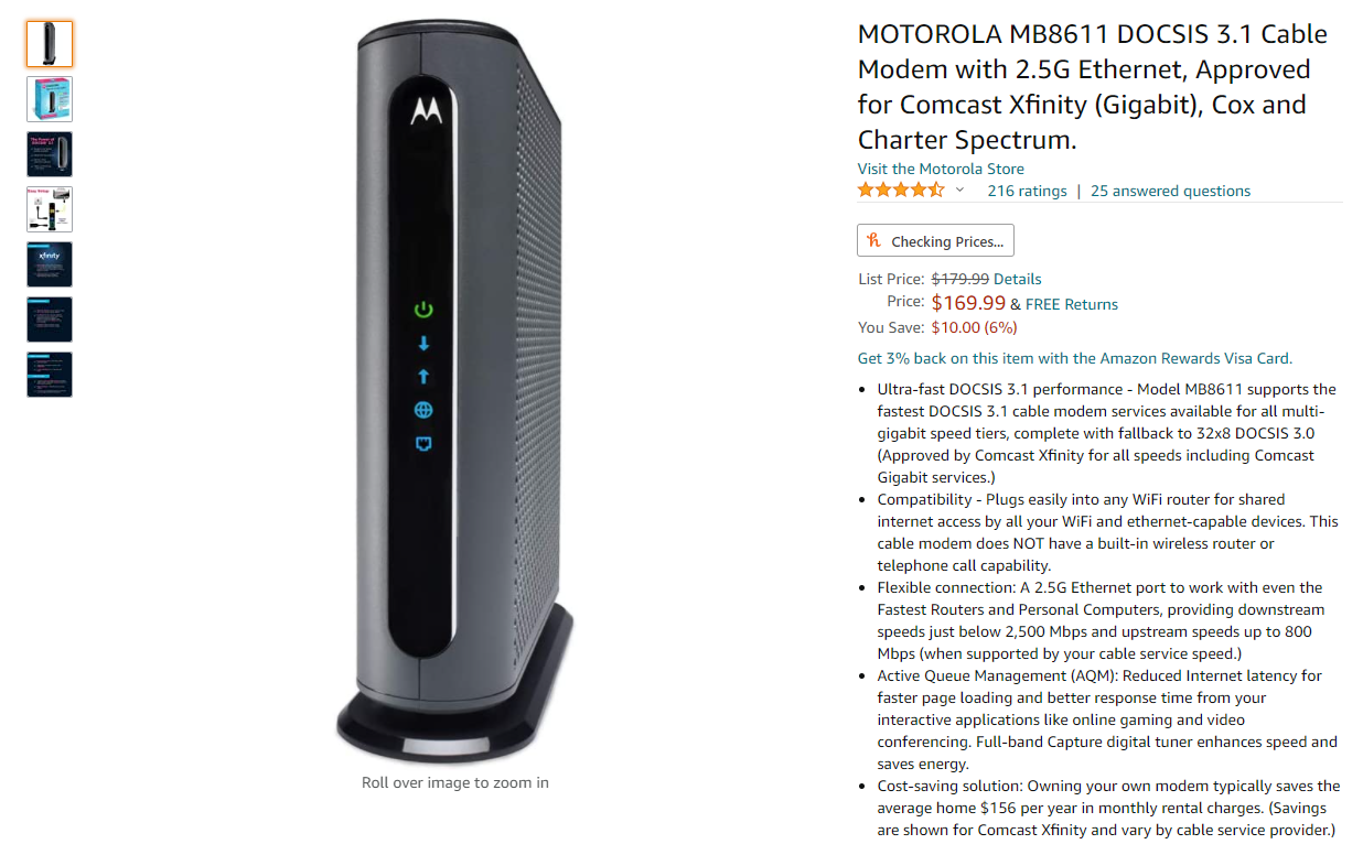 Motorola MB8600 Amazon Screenshot