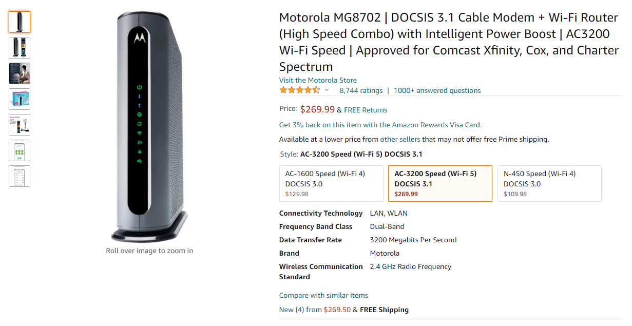 Motorola MG8702 Amazon Screenshot